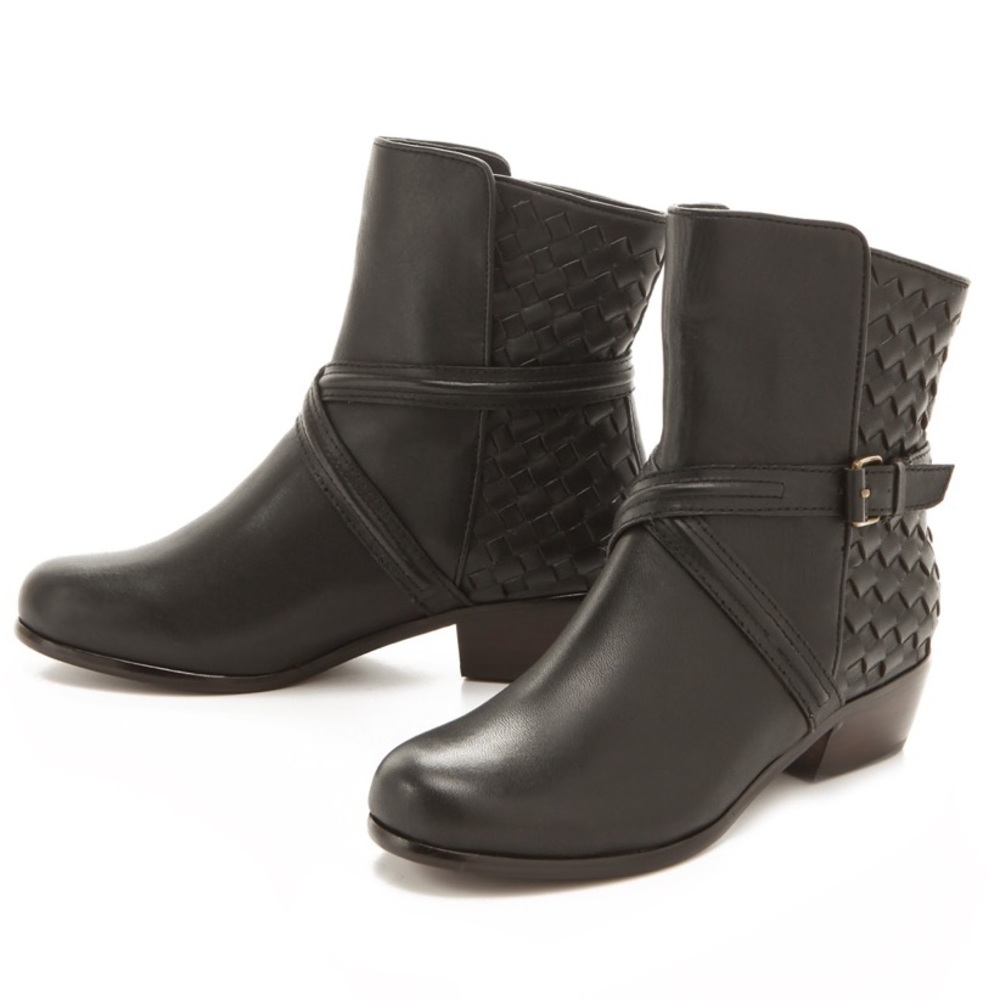 Joie Jackson black leather woven ankle boots